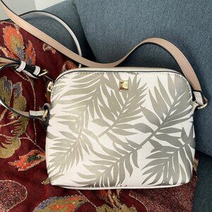 Kate Landry White Gold Metallic Leaf Design Crossbody Handbag